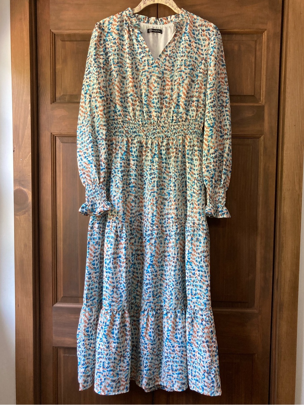 PrettyGarden Long Sleeve Blue & Orange Dress Small